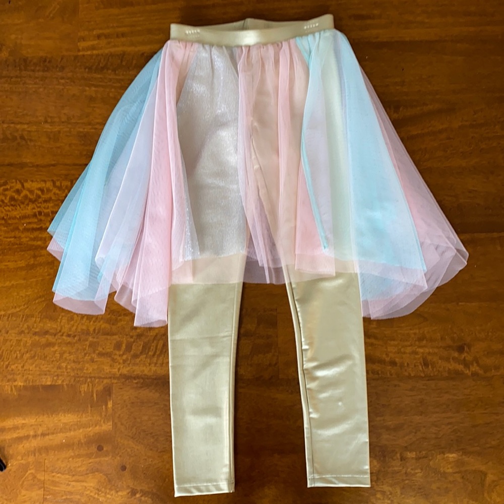 Crewcuts girls size 8 gold leggings with skirt attached